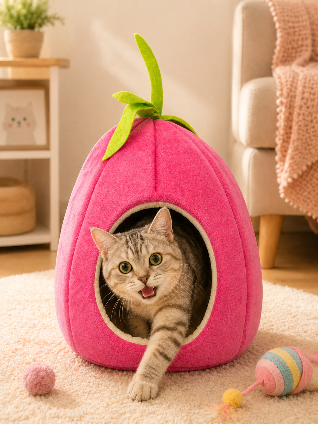 Cama para Michis forma Piña 🍍🐱 | Refugio Suave, Cálido y Adorable