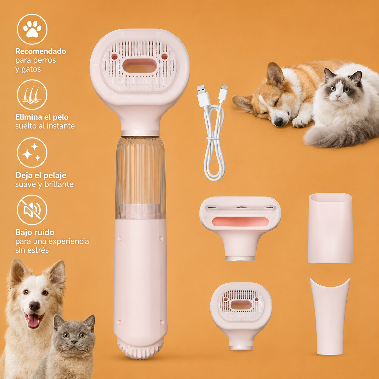 Secador Portátil Reductor de ruido para Mascotas, USB ✨| Secado Suave y Sin Estrés 🐶🐱